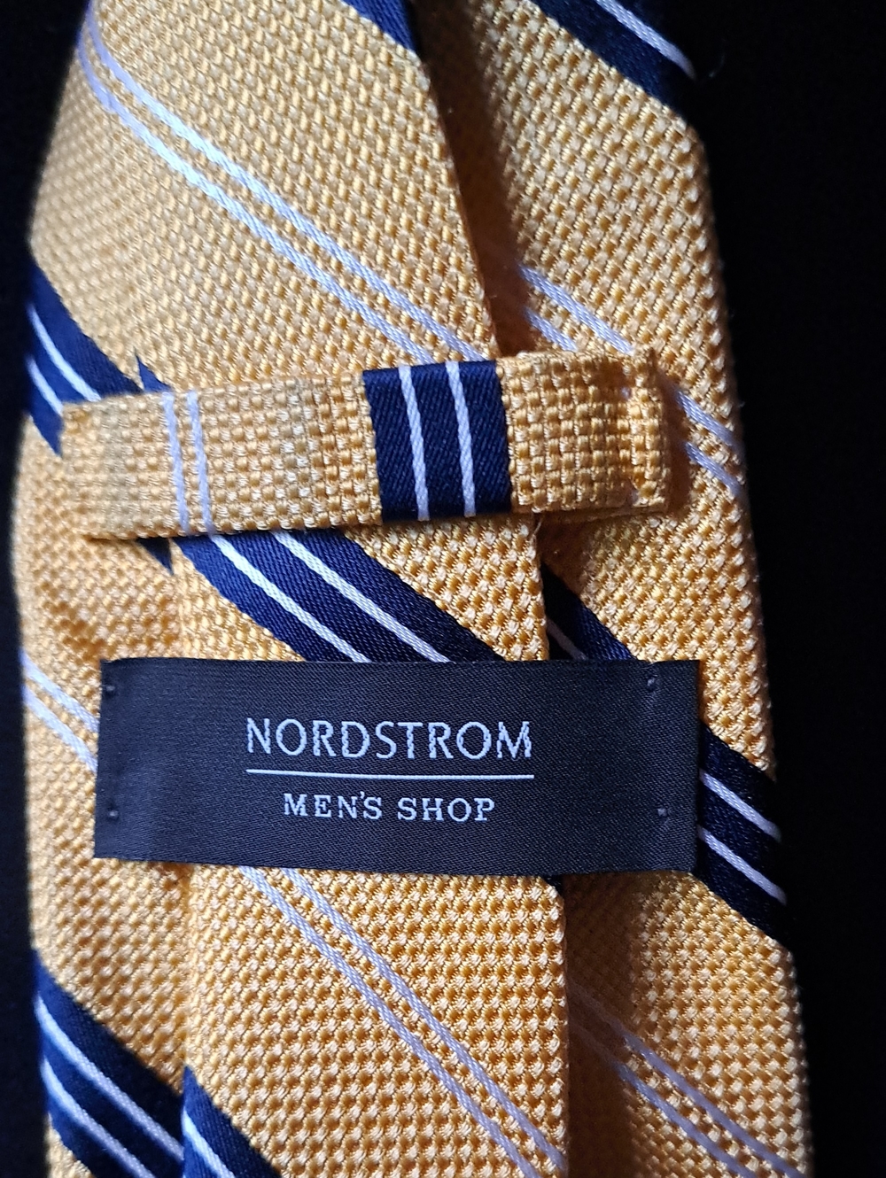 NORDSTROM MEN'S SHOP Yellow Stripe Men's Tie with Navy and White Accents - Picture 2 of 6